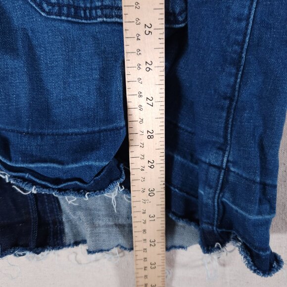 American Eagle Denim Jean Bib Skirt Dress Large Pockets Skirtall Overall Raw Hem - Picture 7 of 15